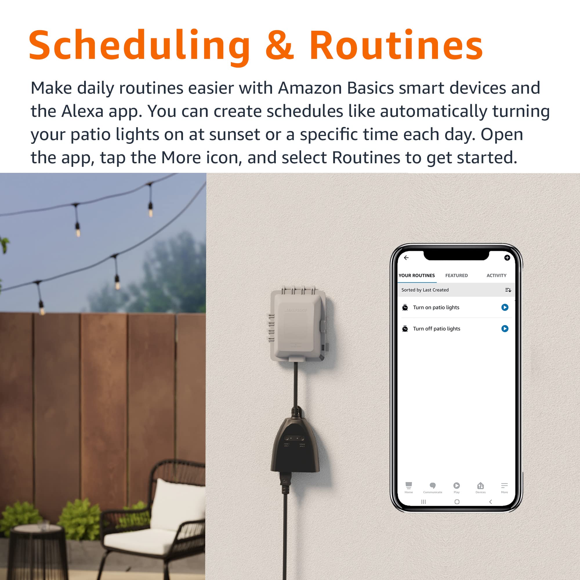 Amazon Basics Outdoor Smart Plug with 2 Individually Controlled Outlets, Works with Alexa Only, 2.4 GHz Wi-Fi, No Hub Required, Black - View 6