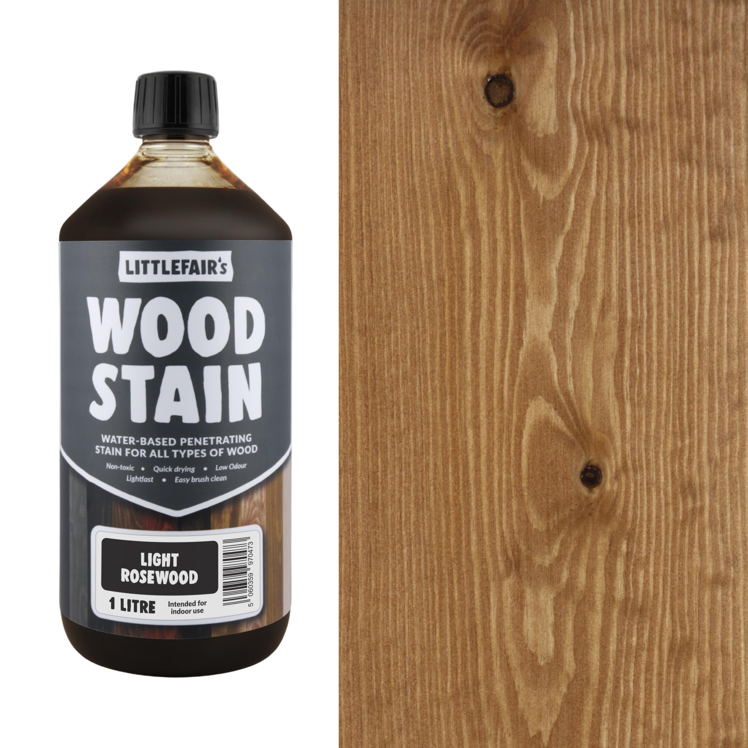 Littlefair's Wood Stain Water-Based - (Light Rosewood) – Non-Toxic, Eco-Friendly & Quick Drying - Easy-to-Apply, Concentrated Formula for All Wood Types – 1 LTR