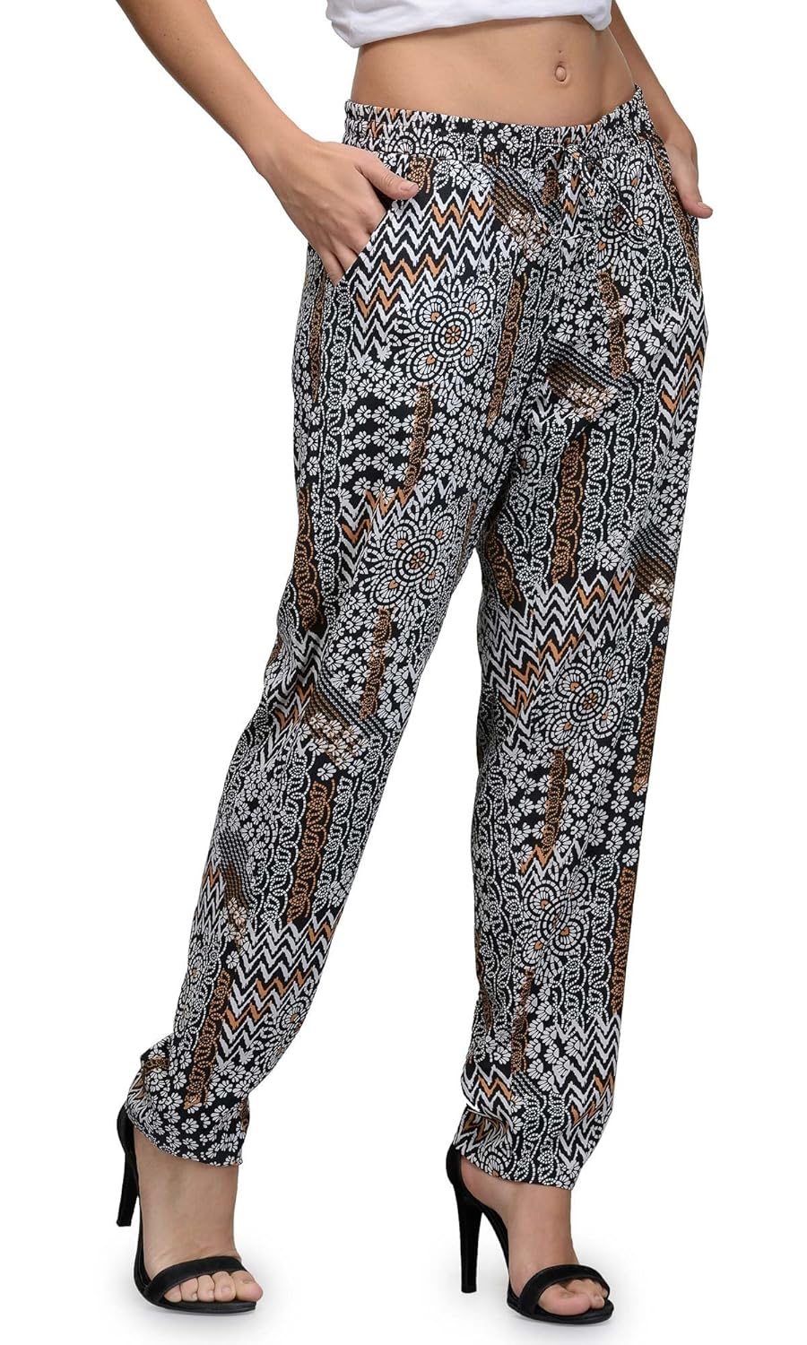 the gud look women's black miscellaneous print straight pant