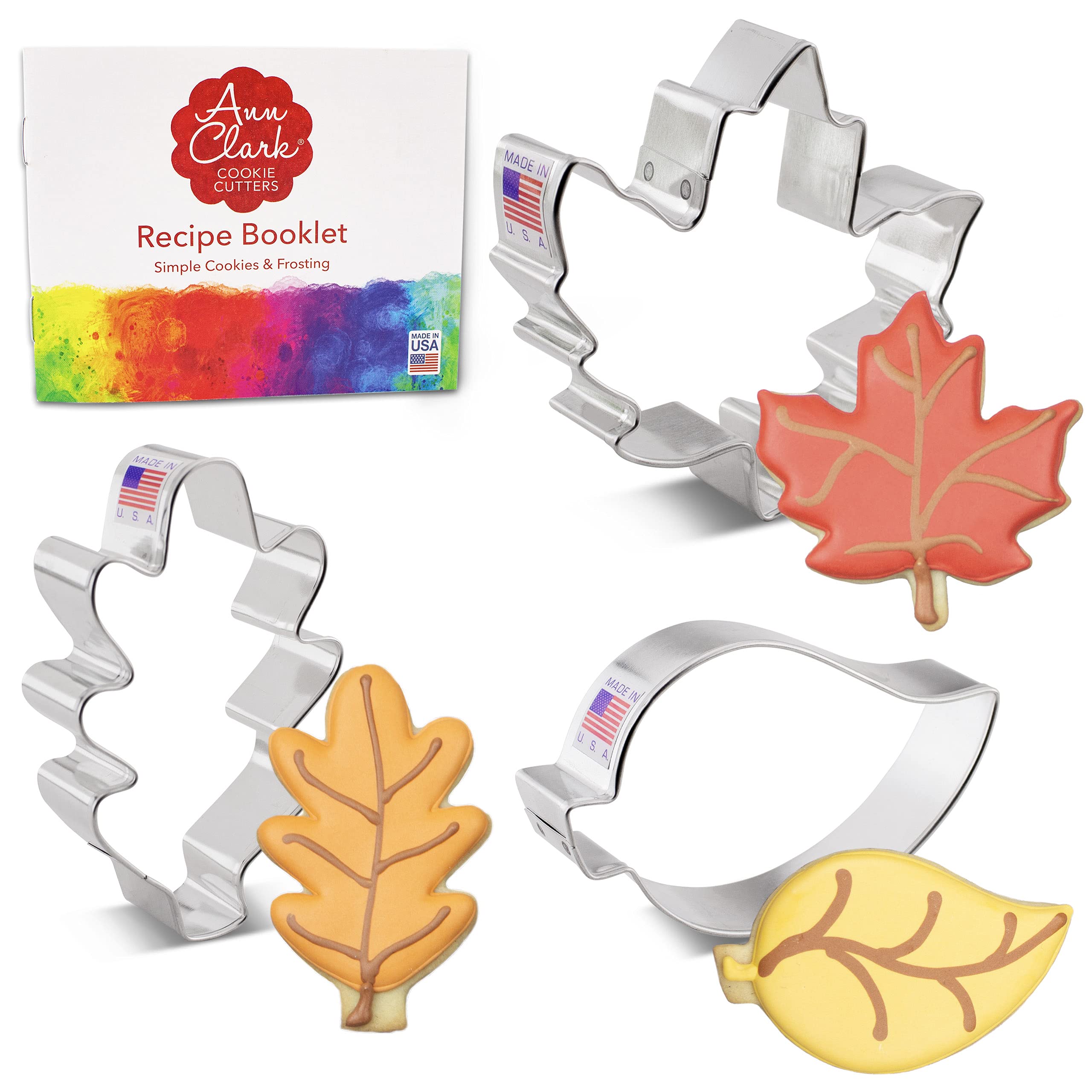 Fall Leaves Cookie Cutters 3-Pc Set Made in USA by Ann Clark, Maple, Oak, Aspen — image 1
