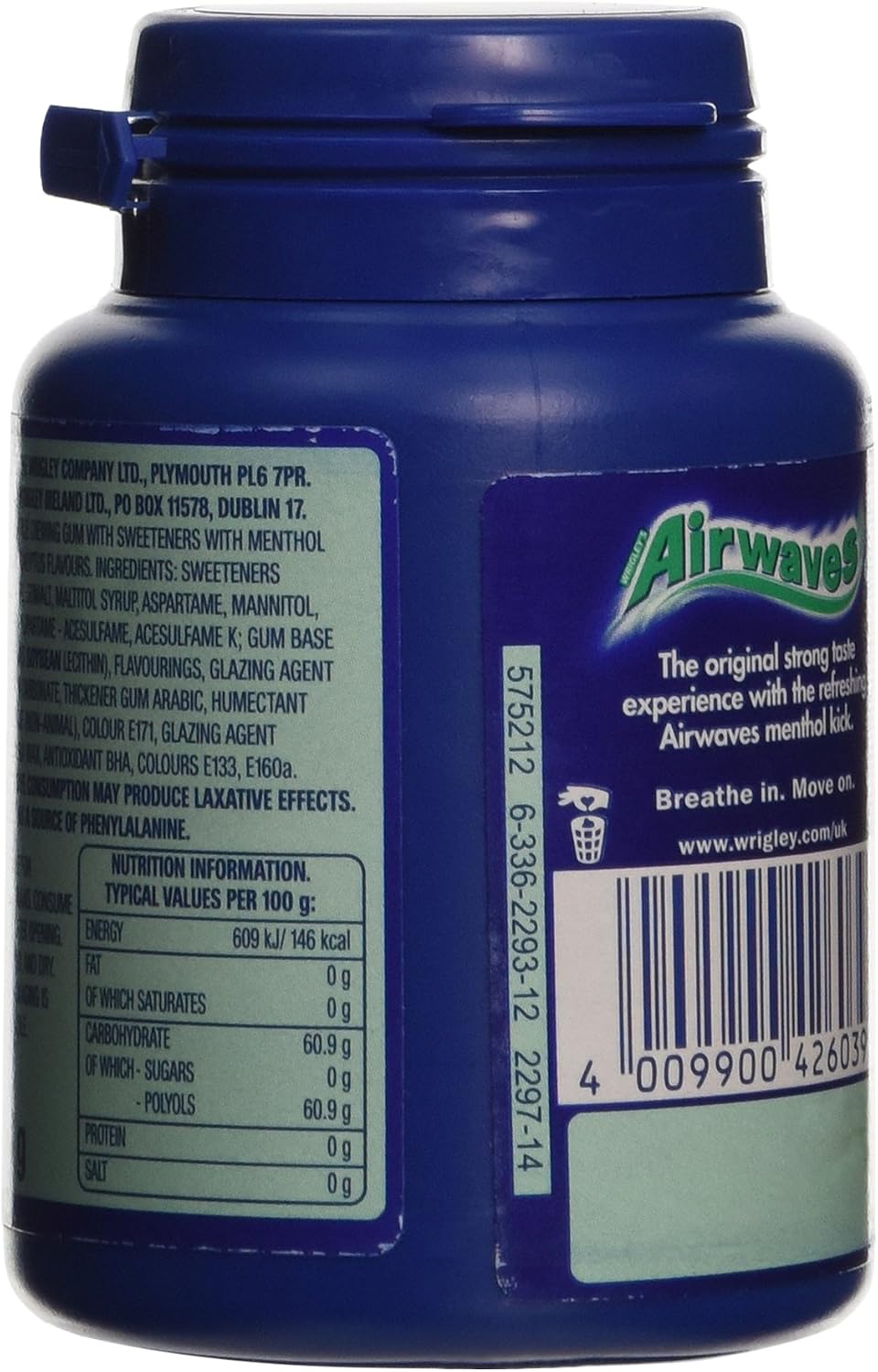 Wrigley's Airwaves Menthol & Eucalyptus Chewing Gum 46 Pieces (Pack of 6), Green, 46 count (Pack of 6) - Image 4
