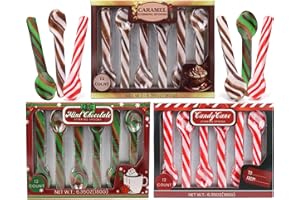 SWEETZO Christmas Candy Spoons Assortment, Peppermint, Caramel, and Mint Chocolate Flavored Stirrers, Hot Cocoa Bar Essentials, 36 Total Pieces (Set of 3)