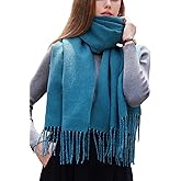 Wander Agio Womens Thick Blanket Scarf Long Shawl Large Scarves Cashmere Feel Double-side Pure Shiny Candy Color Lake Blue 29