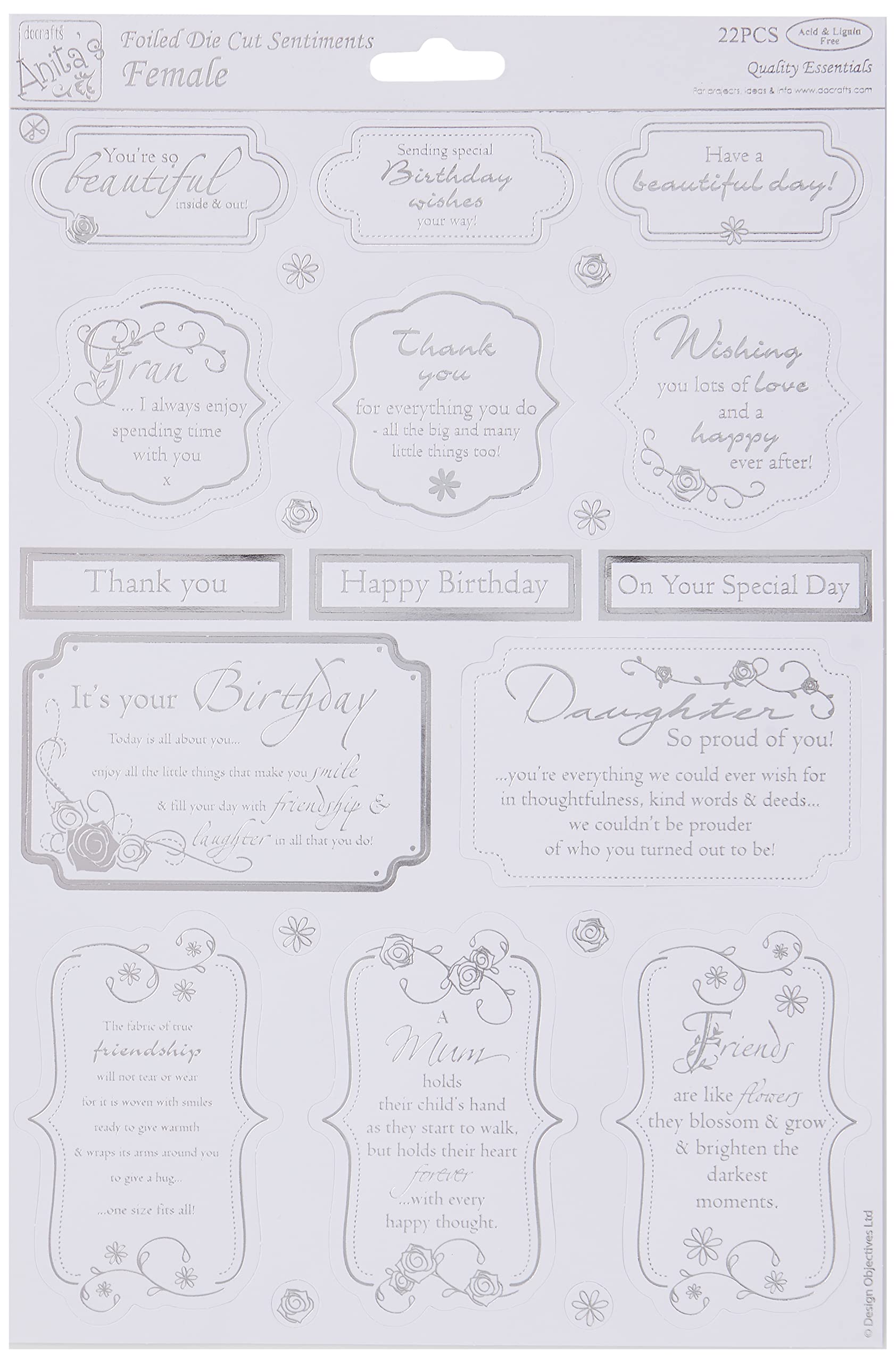 Anita's A4 Die-Cut Sentiments Foil Female, Self-Adhesive, Silver Embellishments Decor For Crafts, Card, Scrapbooking, Paper Crafts, Prepared So You Do Not Have The Hassle Of Die Cutting Yourself,