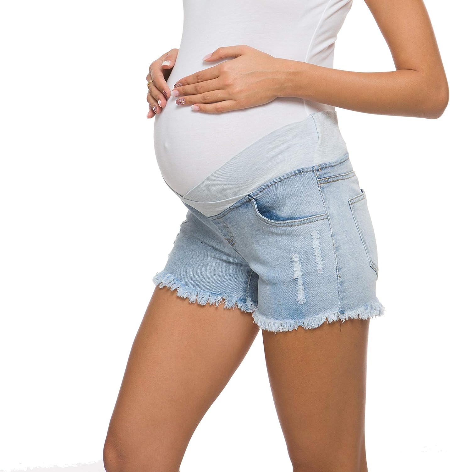 elastic band denim shorts