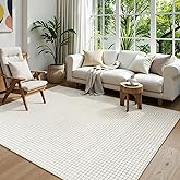 STARUIA Washable Rugs for Living Room, 5x7 Plaid Beige Area Rugs Non Slip Modern Neutral Geometric Bedroom Rug, Low Pile Soft Checkered Grid Carpet for Dining Room Nursery Home Office (Beige,5'x7')