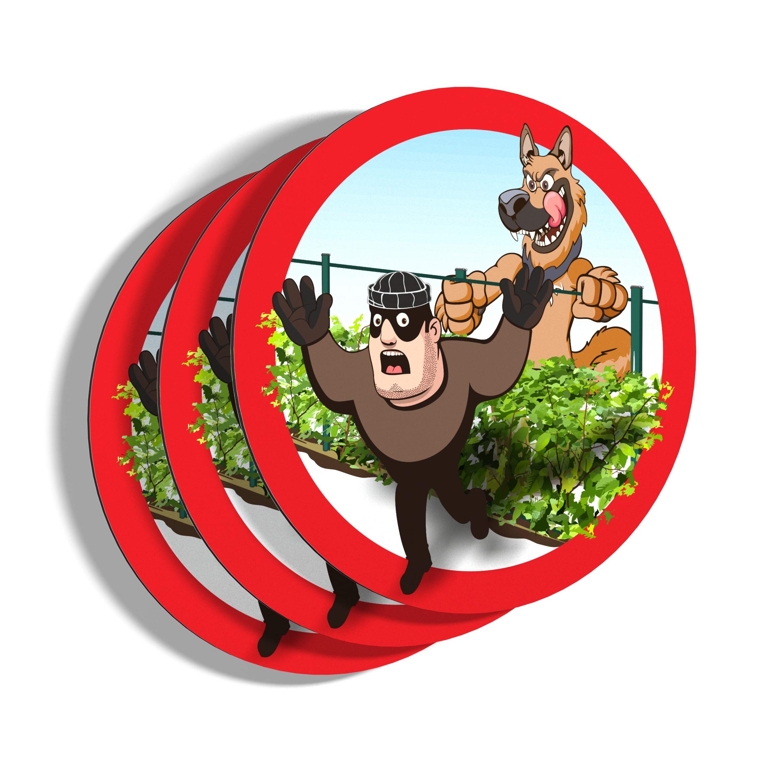 imaggge.com Warning Dog Sign Round 15 cm Ultra Resistant Aluminium (Not PVC), 3 X