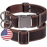 ADITYNA Leather Dog Collar with Metal Buckle - Heavy-Duty, Adjustable for Medium & Large Dogs - Walking, Training, Hiking (Brown, Fits 15-21" Necks)