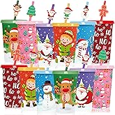 Jansun 12pcs Christmas Cups with Lids and Straws, 12Oz Reusable Plastic Cups for Party Decorations Winter Christmas for Holiday Birthday Party Favors Supplies