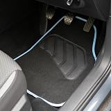 Sakura Pastel Black Floor Mats with Light Blue Trim Full Set of 4 view 3