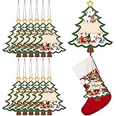 Blosssound 18 Pcs Christmas Stocking Name Tags Xmas DIY Wooden Name Signs Hollow Double Sided Xmas Tree Wood Stocking Tag for Christmas Stockings Home Decor Present Tags Hanging Ornaments