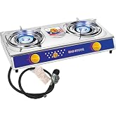 Vivicreate 2 Burner Propane Stove, [20000 BTU] Portable Camping Gas Cooktop with Auto Ignition, Stainless Steel Outdoor Cooker with Regulator &amp; Hose for RV, Backyard, Camping and Emergency Use