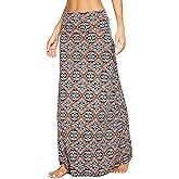 EXCHIC Women's Boho Flod Over Long Maxi Skirt Elastic High Waisted Long Skirts for Women