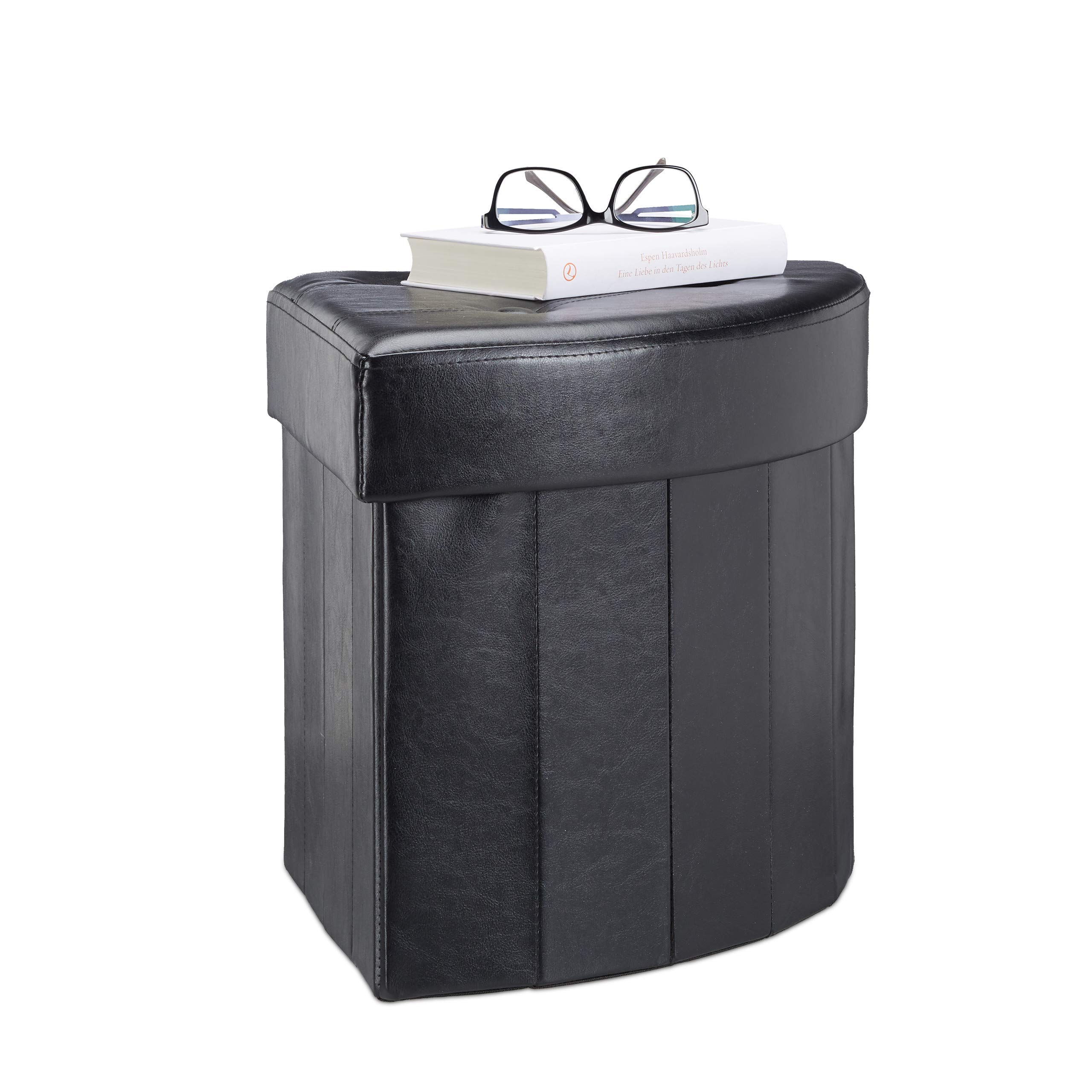 Relaxdays Corner Storage Ottoman, Folding Padded Stool with Storage Space, Modern Footstool HWD 38 x 38 x 38 cm, Black
