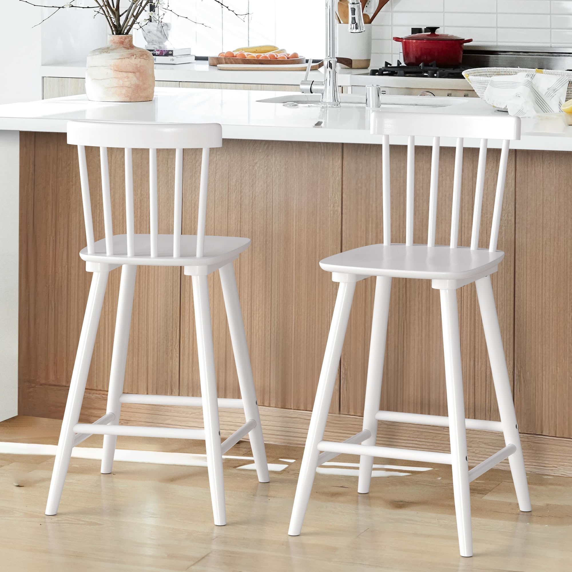 LUE BONA Windsor Wooden Bar Stools Set of 2 for