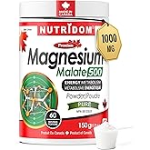 Nutridom Magnesium Malate Powder 500mg, 60 Servings, Unflavoured, Pure, Non-GMO, Vegan, Gluten-free, Soy-free, and Dairy-free