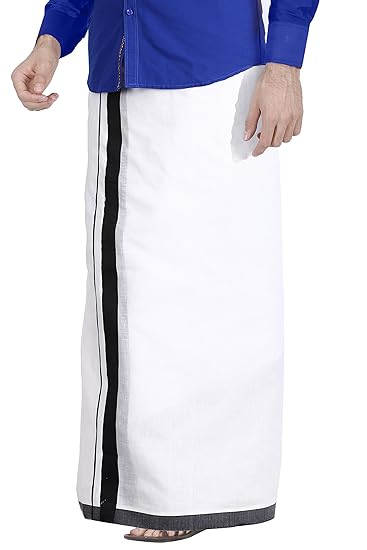 Men's Cotton Dhoti with Black Border (White, 3.6m)
