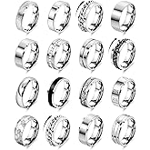 REVOLIA 16PCS Silver Rings for Men Stianless Steel Band Rings for Men Women Simple Engagement Wedding Promise Rings Set