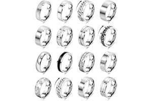 REVOLIA 16PCS Silver Rings for Men Stianless Steel Band Rings for Men Women Simple Engagement Wedding Promise Rings Set