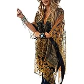 WeHello Women's Burnout Velvet Kimono Long Cardigan Cover Up Casual Outfit