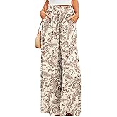 Bsubseach 2026 Womens Beach Wide Leg Pants Summer Floral Elastic Waist Pant Palazzo Dressy Boho Flowy with Pockets