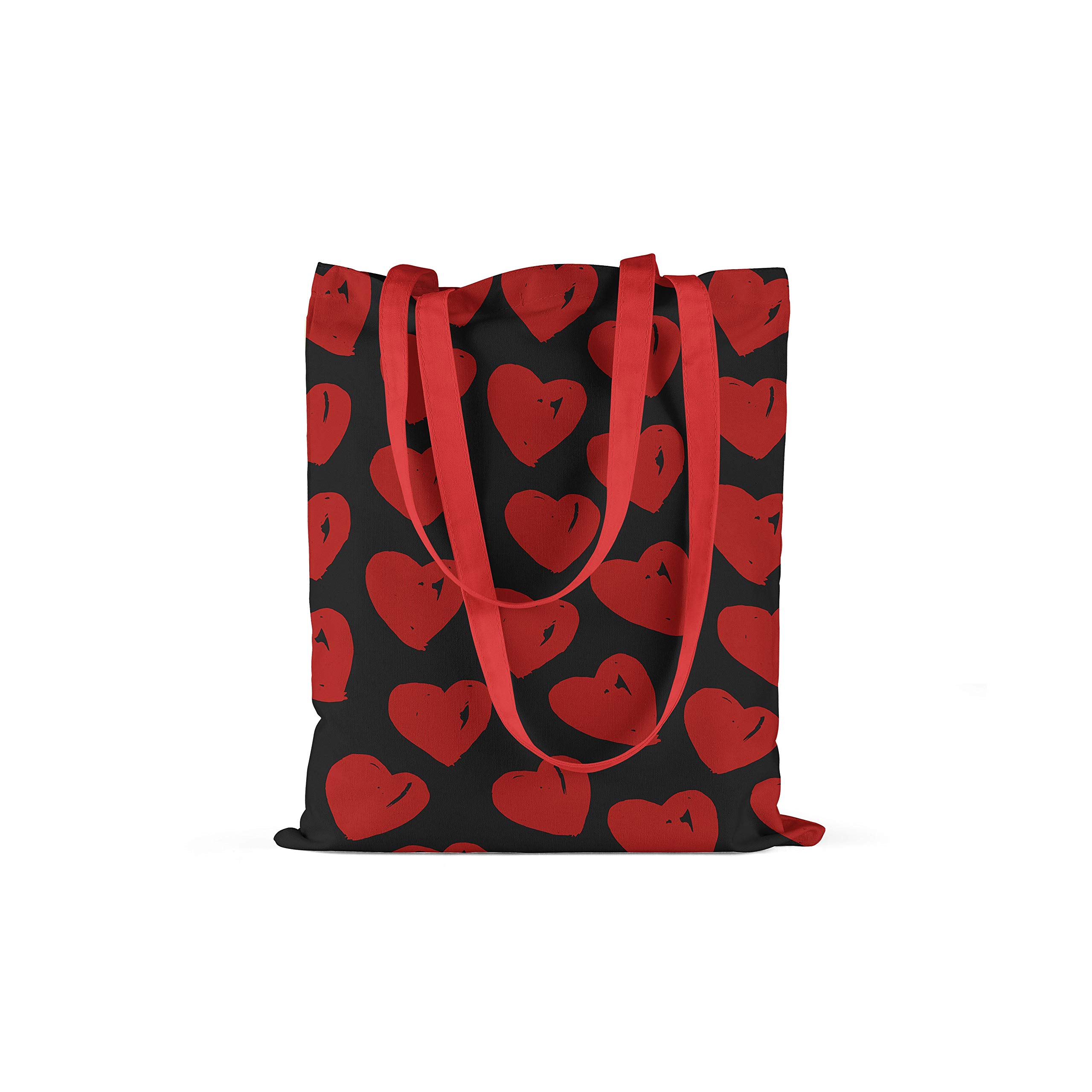 Bonamaison Printed Tote Bag, Reusable Grocery Bag, Shopping Bag, Machine Washable, Foldable, Canvas Cloth Bag with Red Handles, Size: 34x40 Cm