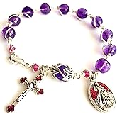 elegantmedical Silver Wire Wraped UNDOUBTED AMETHYST Crystal BEAD BRACELET ROSARY CROSS CATHOLIC