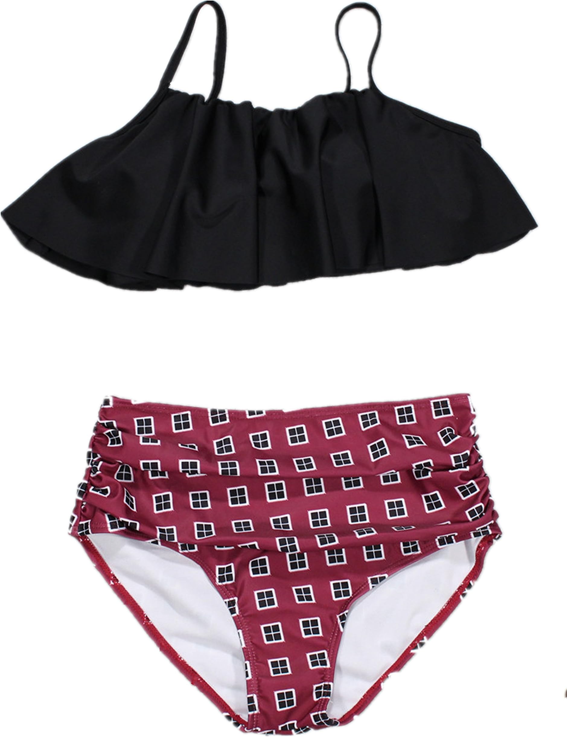 RACHAPE Fashion Swimsuit Women Falbala High-Waisted Bikini Set Swimsuits