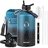 RAYMYLO 128oz Insulated Water Bottle, Triple Wall Vacuum Stainless Steel Water Bottles - Keeps Cold 48H, Reusable One Gallon Jug for Gym, Sports, Camping, Hiking,Travel, Starry Sky-Indigo/Black