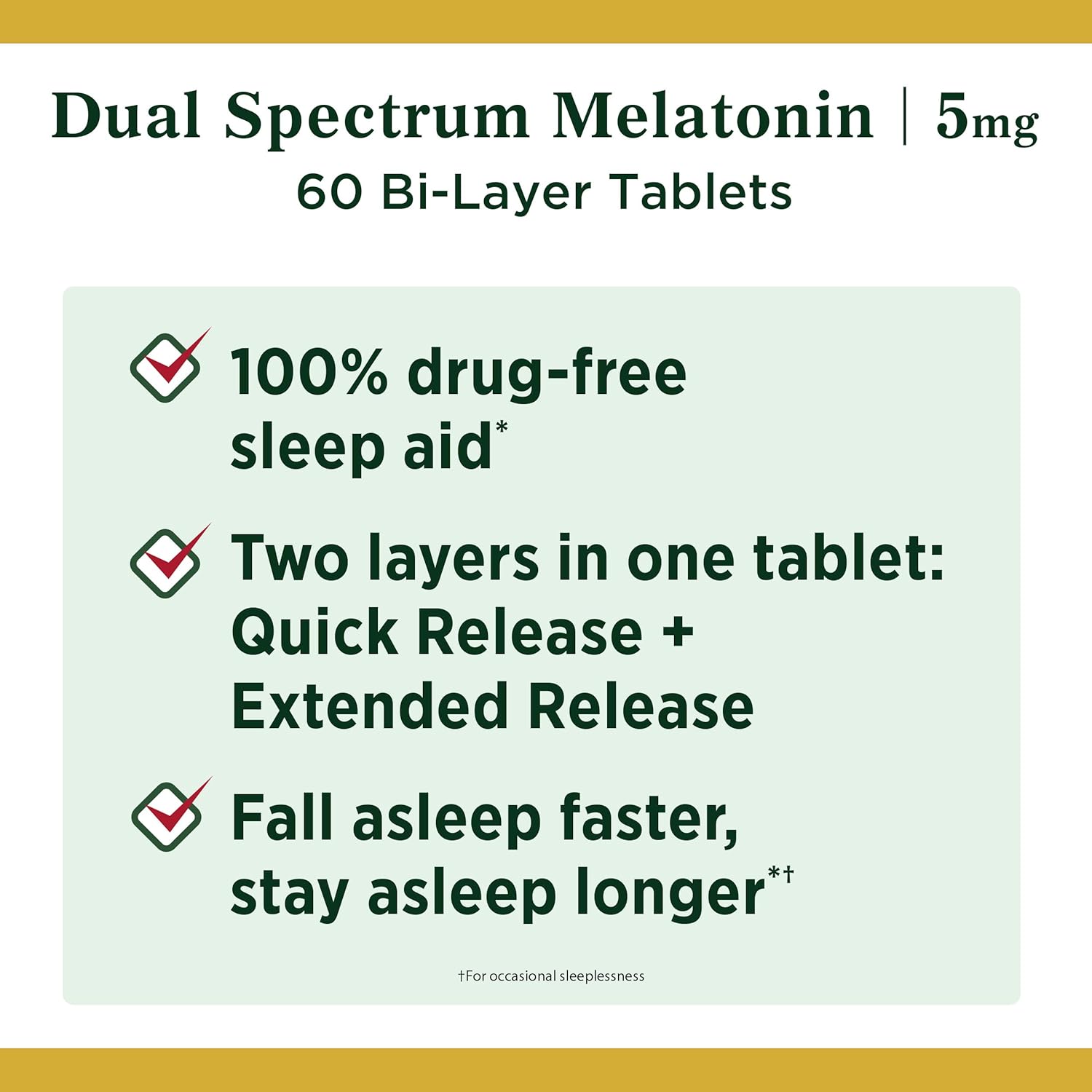 Melatonin by Nature's Bounty, 100% Drug Free Quick Release and Extended Release Sleep Aid, Dietary Supplement, Promotes Relaxation and Sleep Health, 5mg, 60 Bi-Layer Tablets: Health & Personal Care