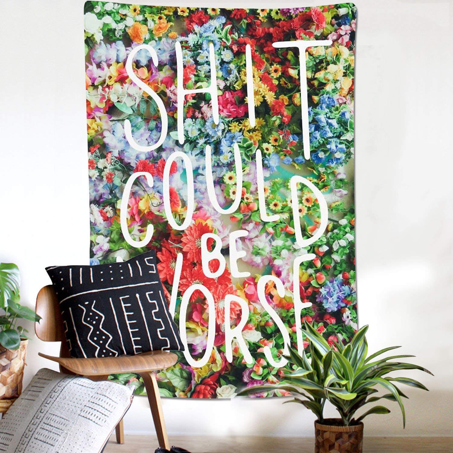 Tapestry Floral Words Wall Tapestry Fabric Wall Art Bedspreads Home Decor (Flower, 50\'\'X60\'\')