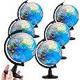 Henoyso 6 Pcs 4.6'' World Globe for Kids Learning Mini Desk Classroom Decorative Earth Globes with Black Stand Educational Rotating World Map for Adults Geography Table Decor