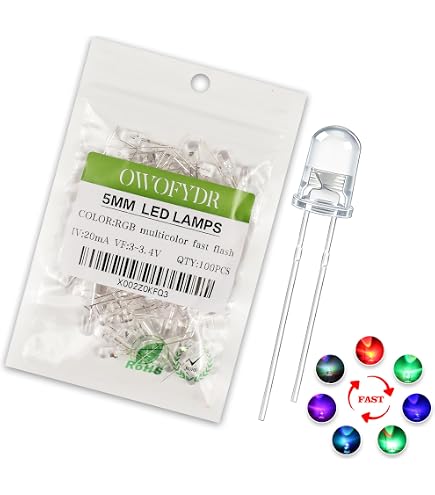 100 LED RGB 5mm A Flash Lento 2 Pin &ndash; Colori Arcobaleno Lampeggianti Per Progetti Fai-da-te