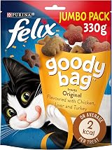 FELIX Goody Bag Original Mix Cat Treats Chicken Liver Turkey 330g Pack of 5