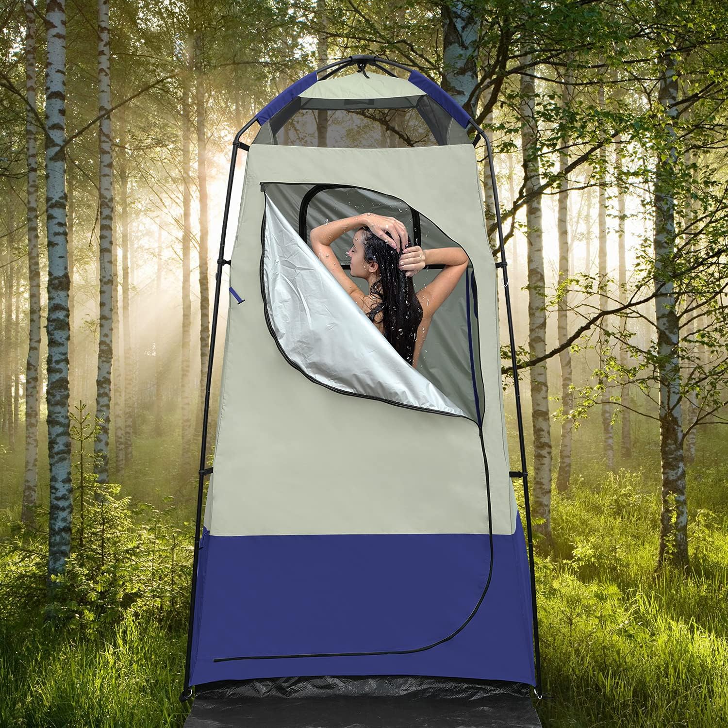 G4Free Camping Shower Tent, Privacy Tent Dressing Changing Room, Portable Toilet, Rain Shelter for Camping Beach with Carry Bag (Blue): Sports & Outdoors
