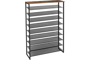 HOOBRO 10-Tier Shoe Rack, Large Capacity Shoe Storage Organizer, Holds 36-45 Pairs of Shoes, Metal Frame, Industrial, for Ent