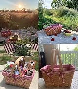 Bekith Picnic Basket Natural Split Woven Hamper with Pink Liner, Handles view 6