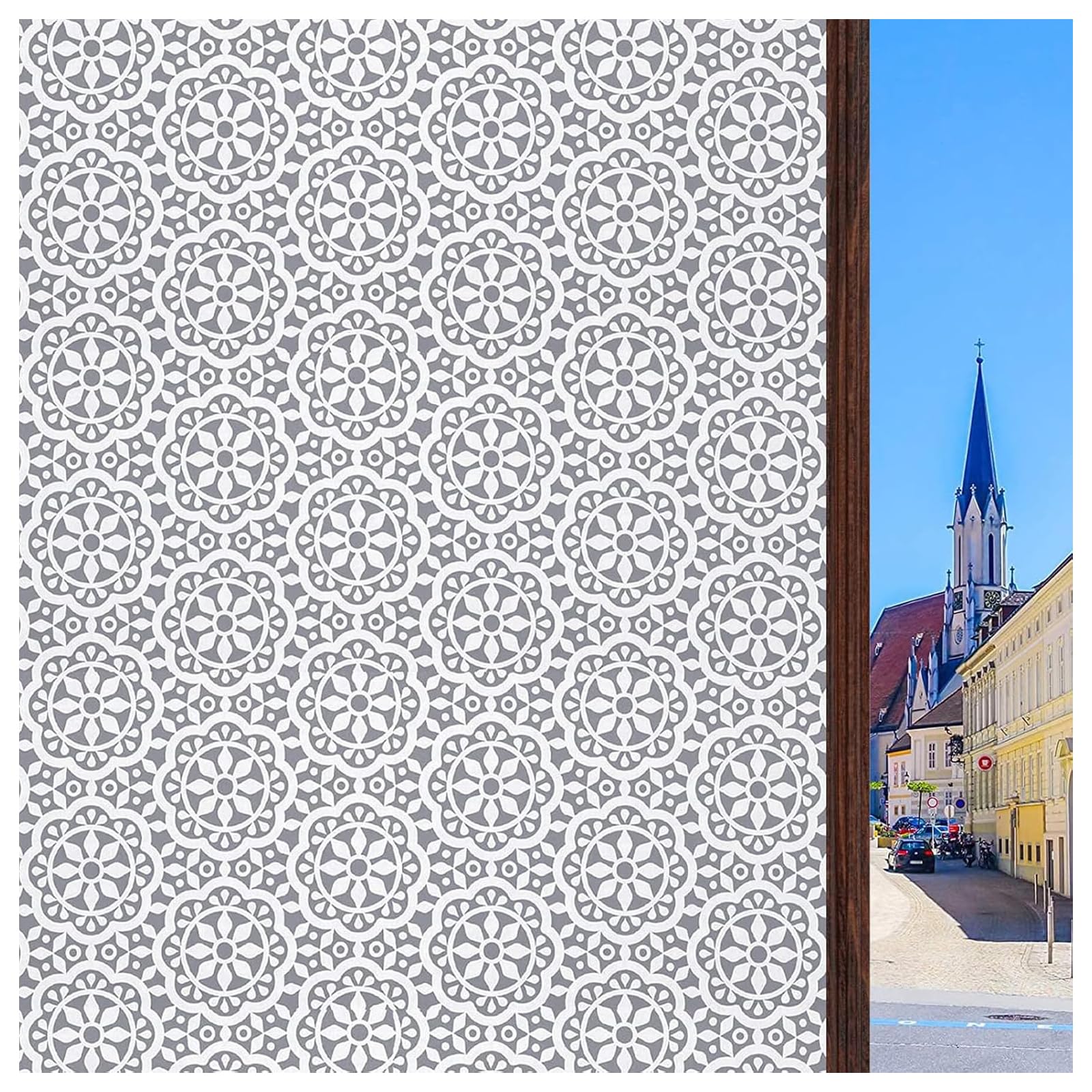 ConCus-T Patterned Window Privacy Film 90 × 200 cm Frosted Window Film Lace Decorative Glass Film Static Cling No Glue Self Adhesive Window Vinyl Stickers for Home Office Bathroom