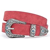 XZQTIVE Western Belt for Women, Cowgirl Cowboy Suede Leather Belt for Jeans Pants, Country Belts with Vintage Buckle