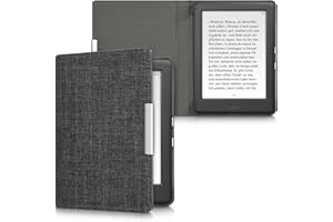 kwmobile Case Compatible with Kobo Glo HD/Touch 2.0 - Book Style Fabric e-Reader Cover Flip Folio Case - Dark Grey