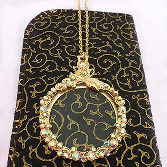 MWKLW Lupa Collar Colgante Largo Señoras Lectura Lupa 5 X, AB Silver