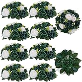 BLOSMON Green Flowers Artificial for Weddings: 10 Pcs Fake Rose Flower Balls for Table Decorations - Fake Silk Kissing Bouquet Floral Arrangement for Home Party Event Decoration