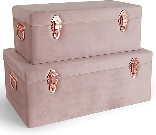 Beautify Juego de 2 Baúles de Terciopelo Rosa - Maletas Cofres Cajas