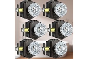 Calzibeno 6 Pack Crystal Door Knobs with Lock, Glass Door Knobs Interior for Privacy Use, Oil Rubbed Bronze Crystal Door Knobs for Bedroom Bathroom, Vintage Glass Crystal Door Knob Set