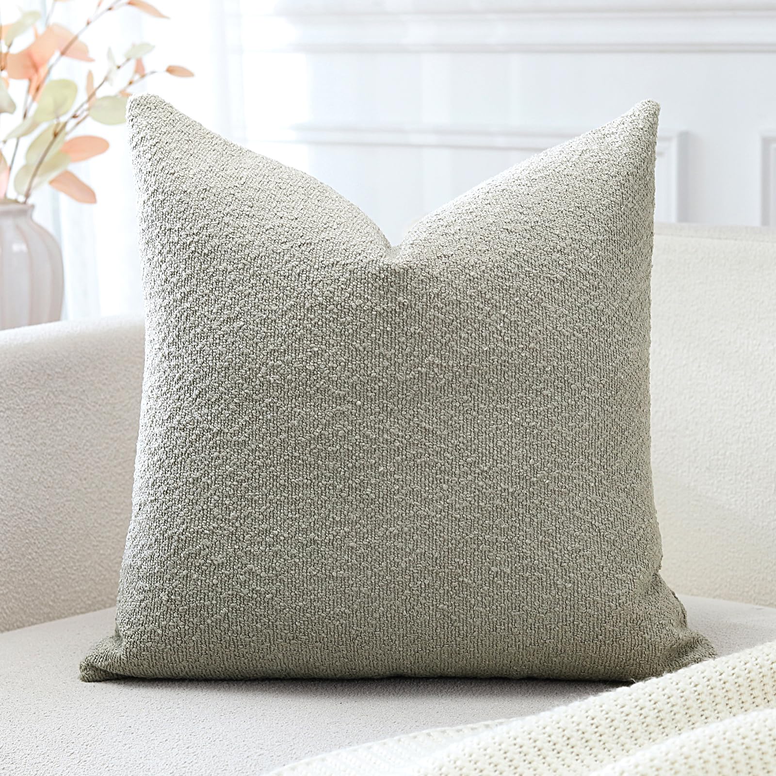 Artscope Pack of 1 Textured Boucle Cushion Covers Square Pillow Cases Cozy Soft Decorative Couch Pillow Covers for Chair Sofa Bedroom Living Room Home Decor 40x40cm, Neutral Grey