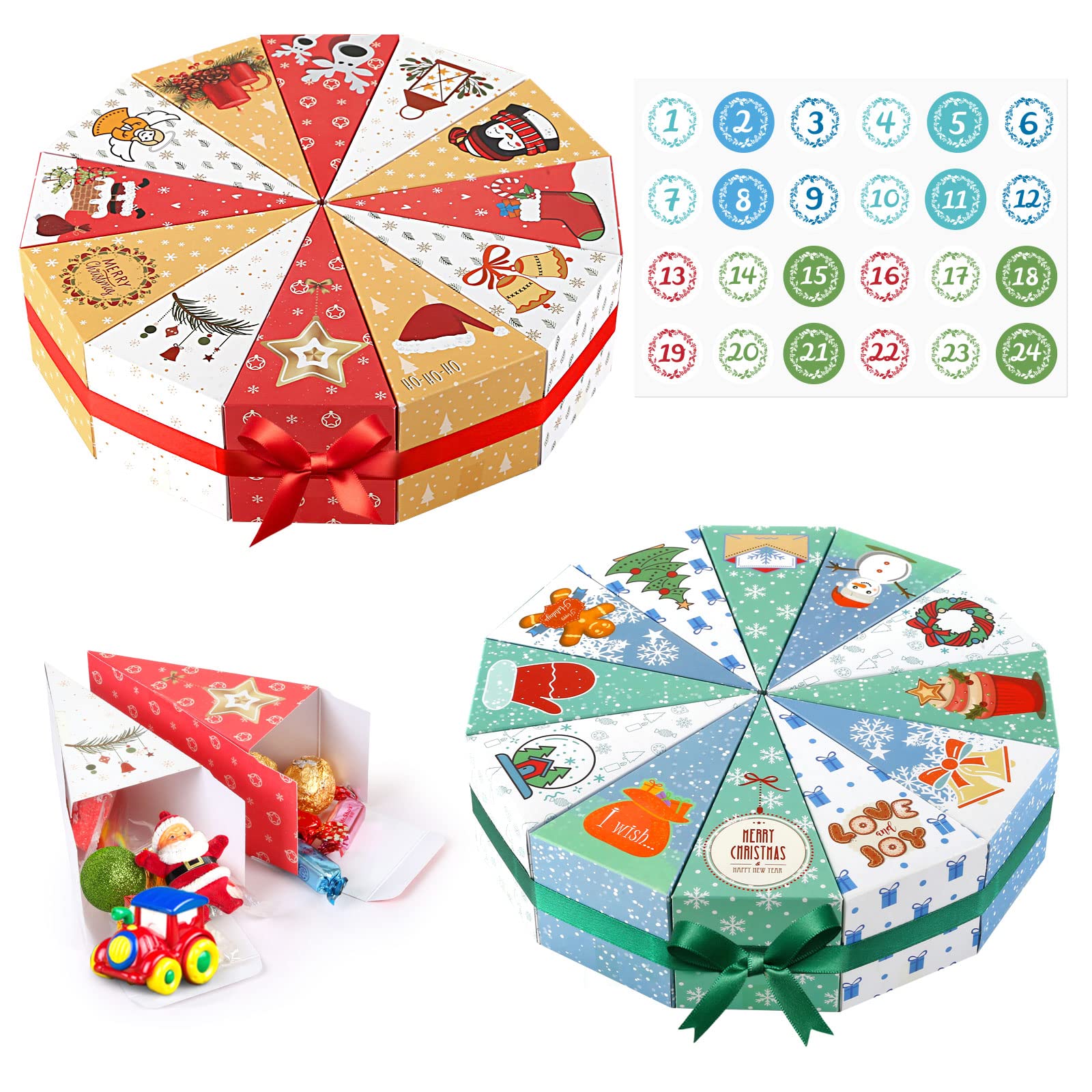 Photo 1 of ***MISSING PARTS*** KESOTE 24 Christmas Advent Calendar Boxes to Fill, 12 Days Empty Advent Calendar for Adults Kids Christmas Goody Treat Boxes Small Ornament Gift Boxes - Ribbons and Number Stickers Included