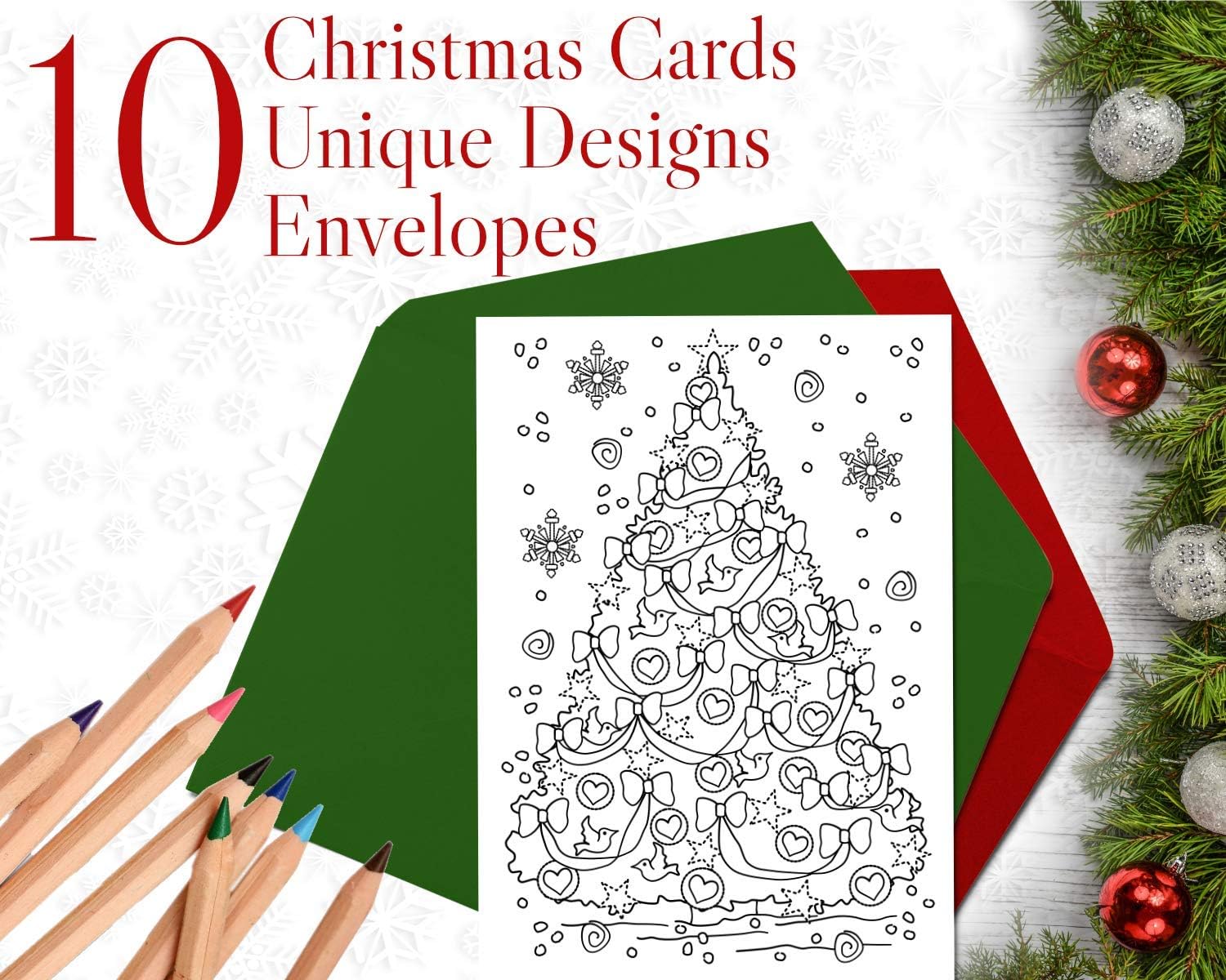 Art Eclect Christmas Colouring Cards for Adults 10 Different Designs with Envelopes Included (Christmas 2018B) - Image 3