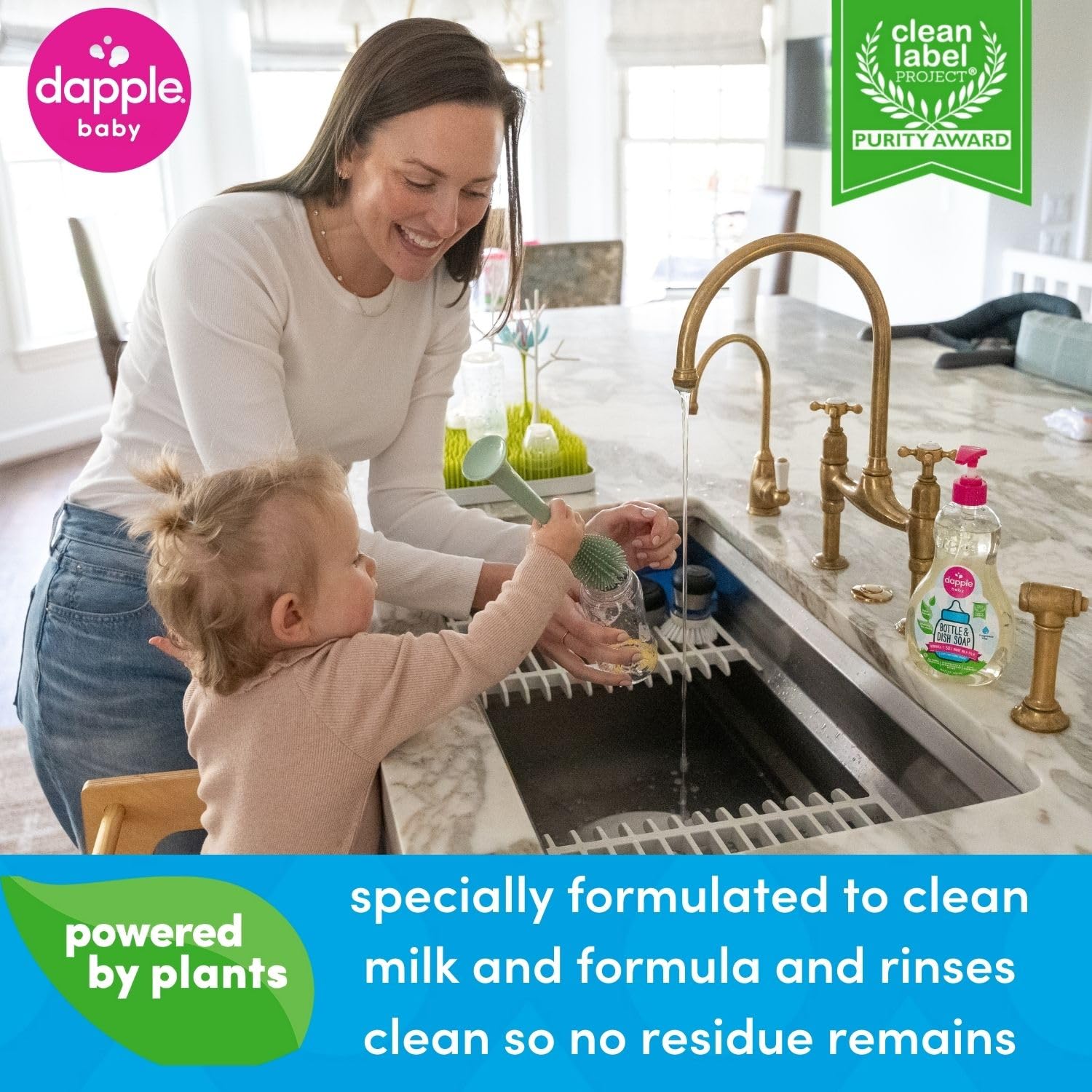 Dapple Baby Bottle Soap, Hypoallergenic Dish Soap for Baby Bottles, Powered by Plants, Fragrance Free, 30 Fl Oz Refill (Pack of 2)