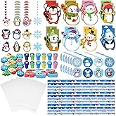 Funrous 192 PCS Christmas Party Favors Stationery Set Kids - Winter Holiday Classrooms Exchange Gifts Reward Prizes Bulk - Including Pencils, Notebooks, Eraser, Sticker(Snowflake)