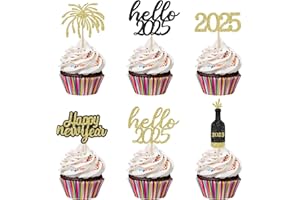 LEESKY Hello 2025 Happy New Year 2025 Cupcake Toppers New Years 2025 Cake Food Picks for New Years Eve Party Supplies 2025, Happy New Year Party Cake Decorations 2025